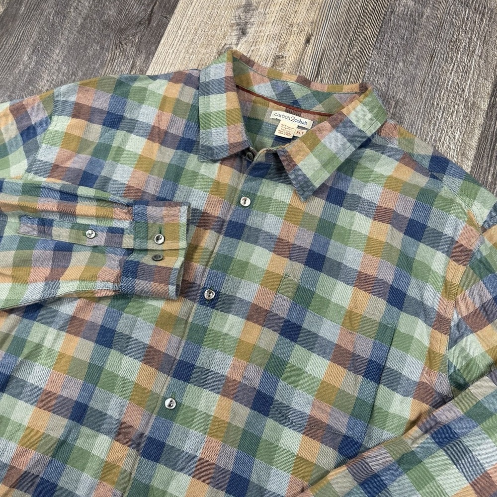 Carbon 2 Cobalt Plaid Shirt Mens‎ XLT Multicolor Long Sleeve Button Up Cotton
